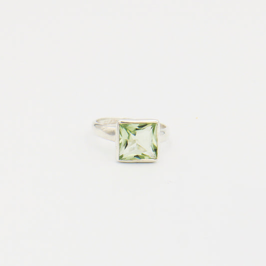 Green Amethyst Square Sterling Silver Ring Size 7.5