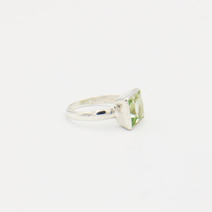 Green Amethyst Square Sterling Silver Ring Size 7.5