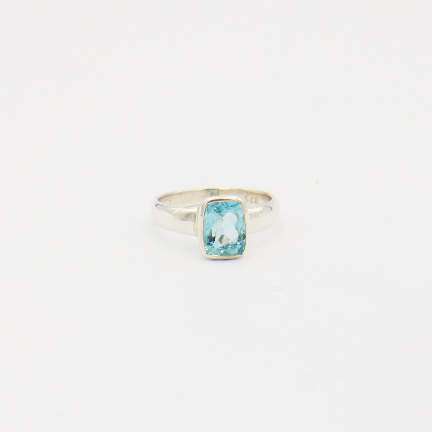 Aquamarine Emerald Cut Sterling Ring Size 7.5