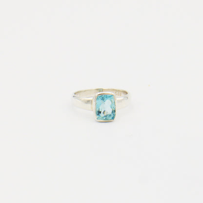 Aquamarine Emerald Cut Sterling Ring Size 7.5