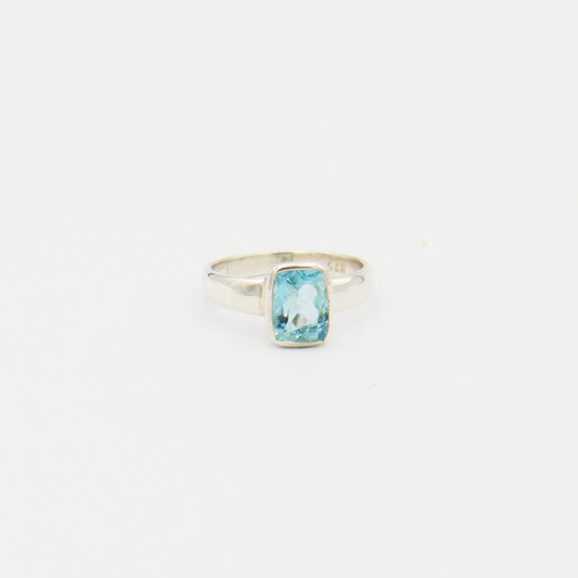 Aquamarine Emerald Cut Sterling Ring Size 7.5