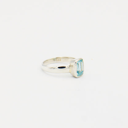 Aquamarine Emerald Cut Sterling Ring Size 7.5
