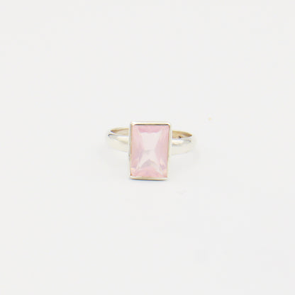 Rose Quartz Rectangle Sterling Ring Size 8