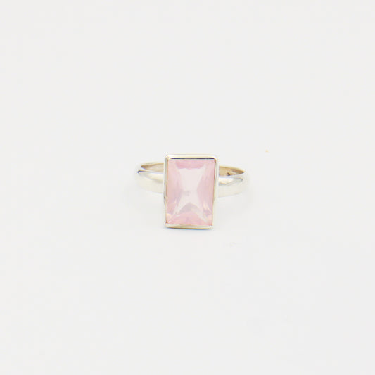 Rose Quartz Rectangle Sterling Ring Size 8