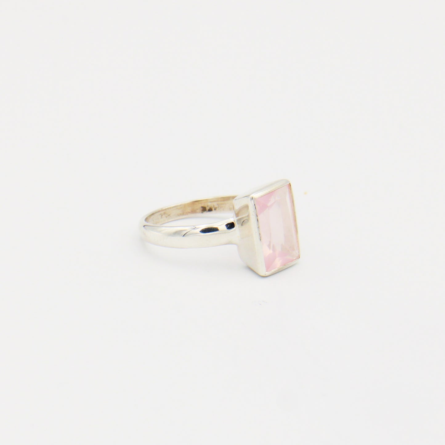 Rose Quartz Rectangle Sterling Ring Size 8