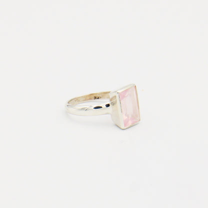 Rose Quartz Rectangle Sterling Ring Size 8