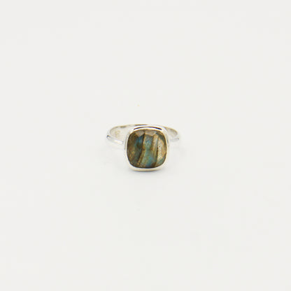 Labradorite Cushion Sterling Bezel Ring Size 7