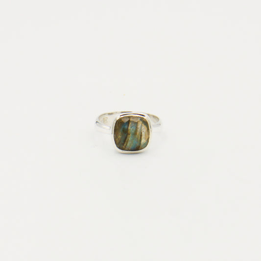 Labradorite Cushion Sterling Bezel Ring Size 7