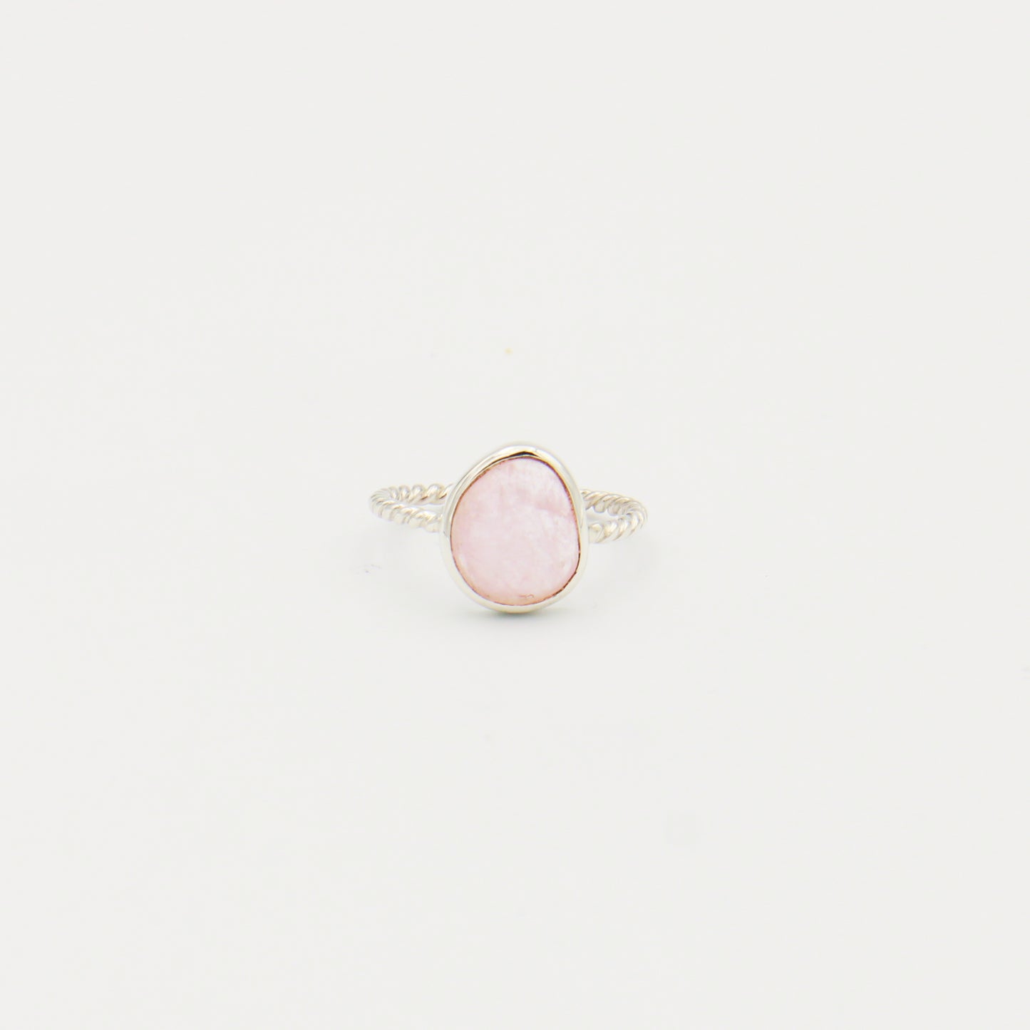 Rose Quartz Faceted Ovoid Sterling Ring Size 7