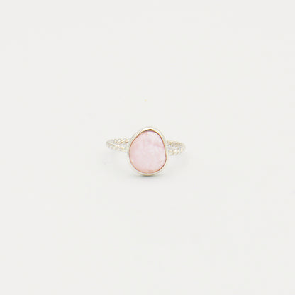 Rose Quartz Faceted Ovoid Sterling Ring Size 7