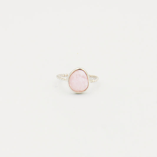 Rose Quartz Faceted Ovoid Sterling Ring Size 7