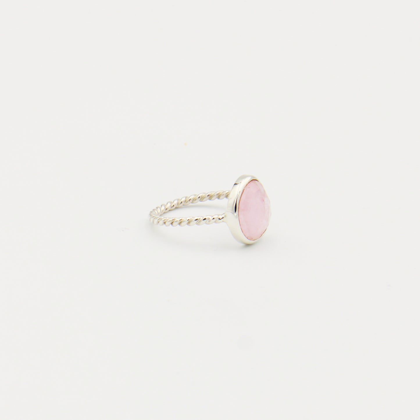 Rose Quartz Faceted Ovoid Sterling Ring Size 7