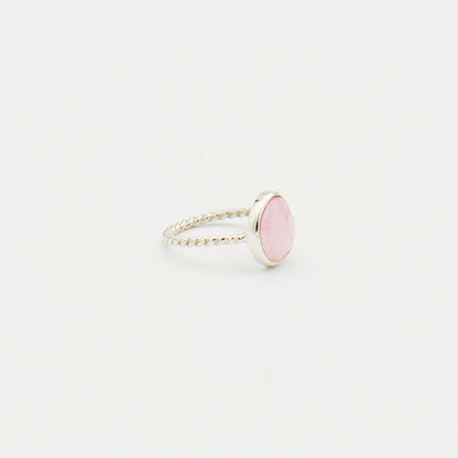 Rose Quartz Faceted Ovoid Sterling Ring Size 7