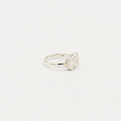 Rainbow Moonstone 3-Stone Sterling Ring Size 7