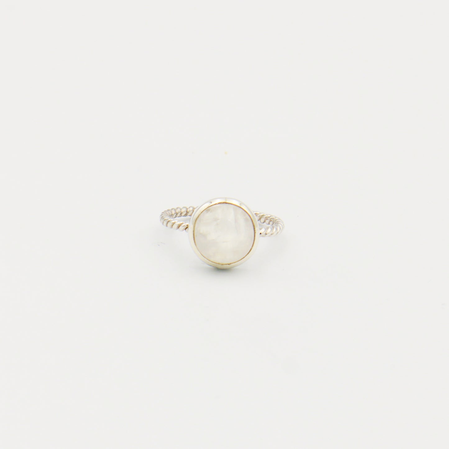 Rainbow Moonstone Round Sterling Twist Band Ring Size 8
