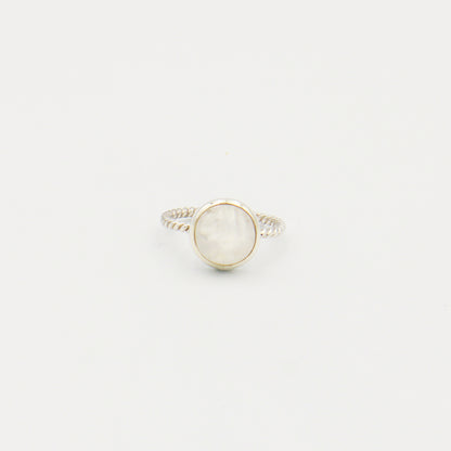 Rainbow Moonstone Round Sterling Twist Band Ring Size 8