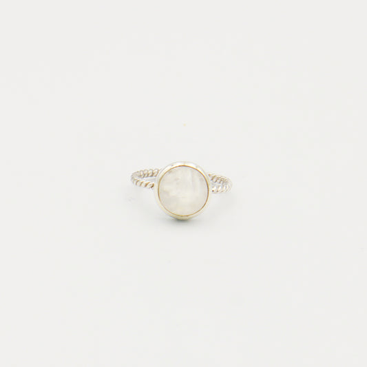 Rainbow Moonstone Round Sterling Twist Band Ring Size 8
