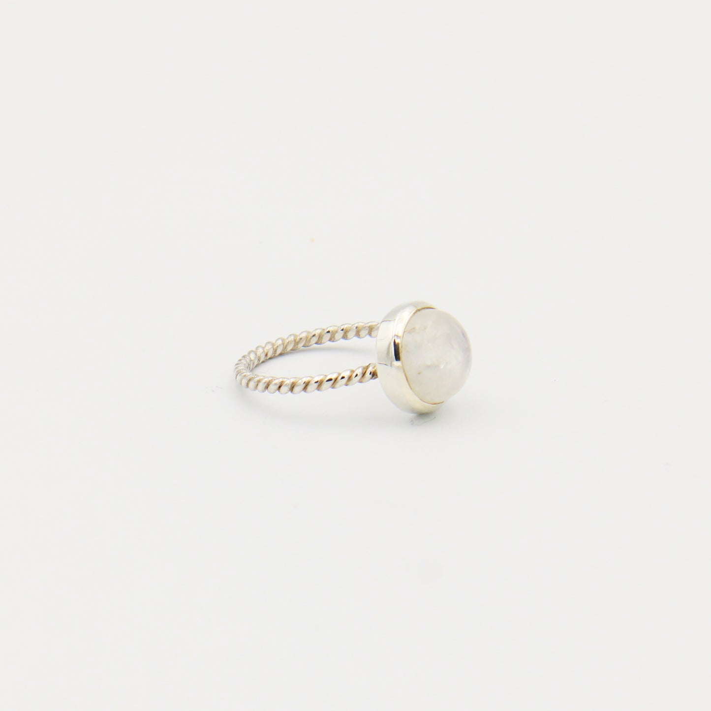 Rainbow Moonstone Round Sterling Twist Band Ring Size 8