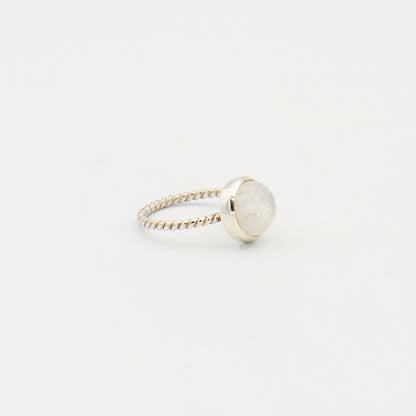 Rainbow Moonstone Round Sterling Twist Band Ring Size 8