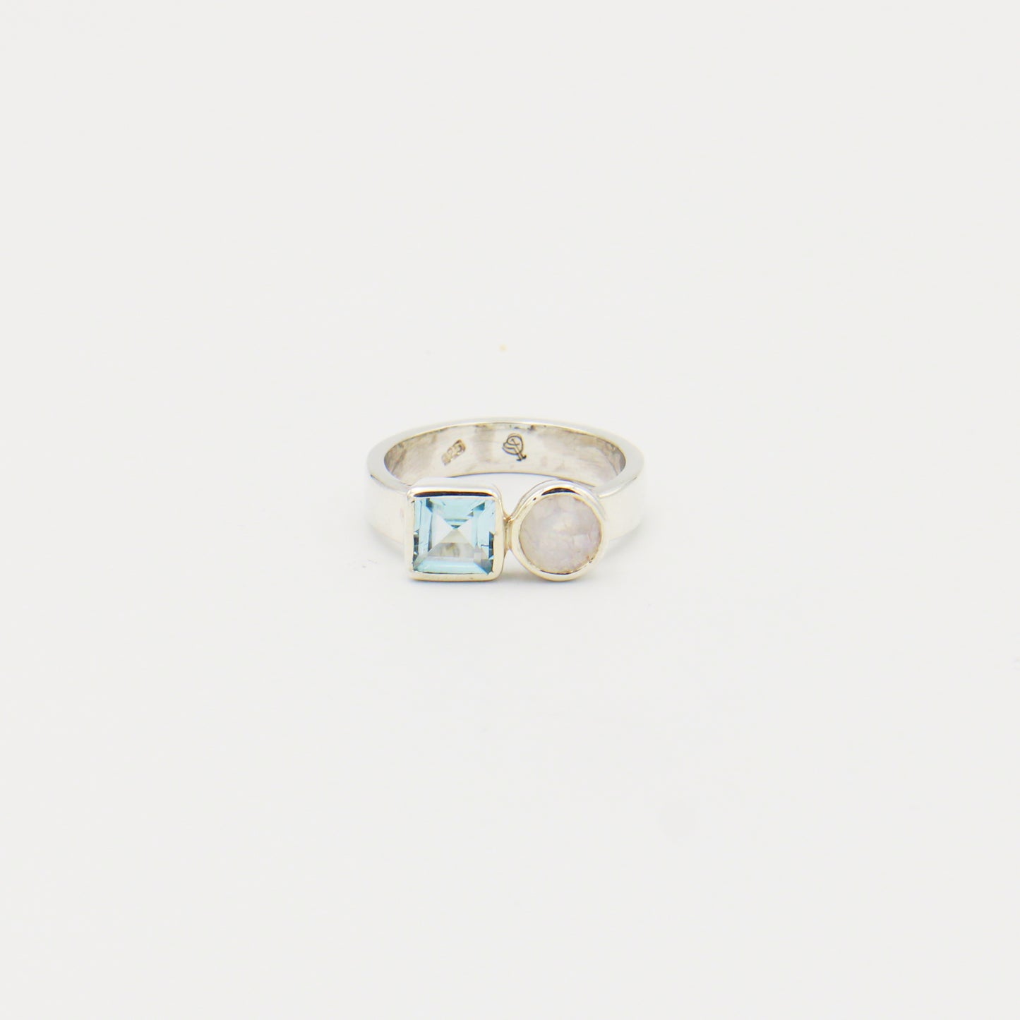 Blue Topaz Square & Round Moonstone Sterling Ring Size 8