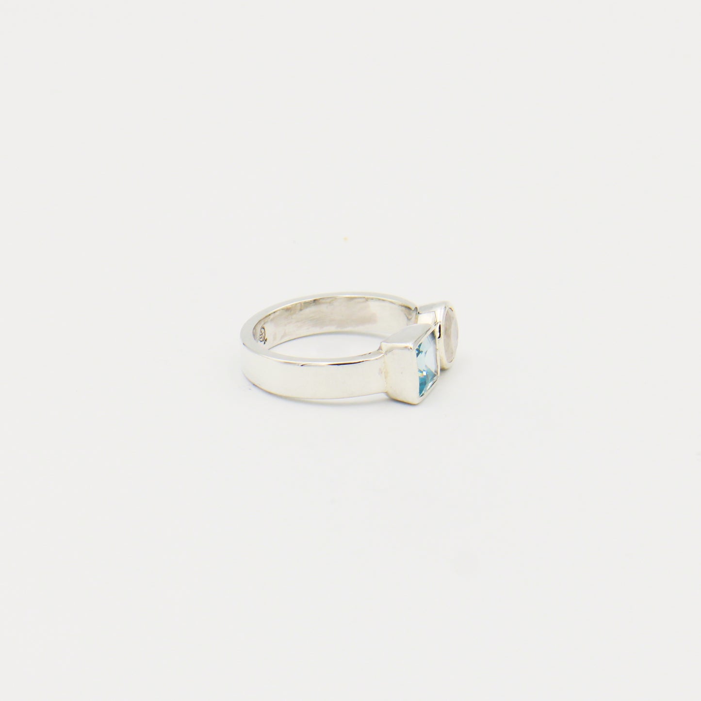 Blue Topaz Square & Round Moonstone Sterling Ring Size 8