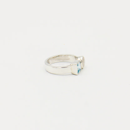 Blue Topaz Square & Round Moonstone Sterling Ring Size 8