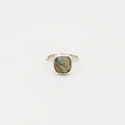 Labradorite Cushion Sterling Bezel Ring Size 8