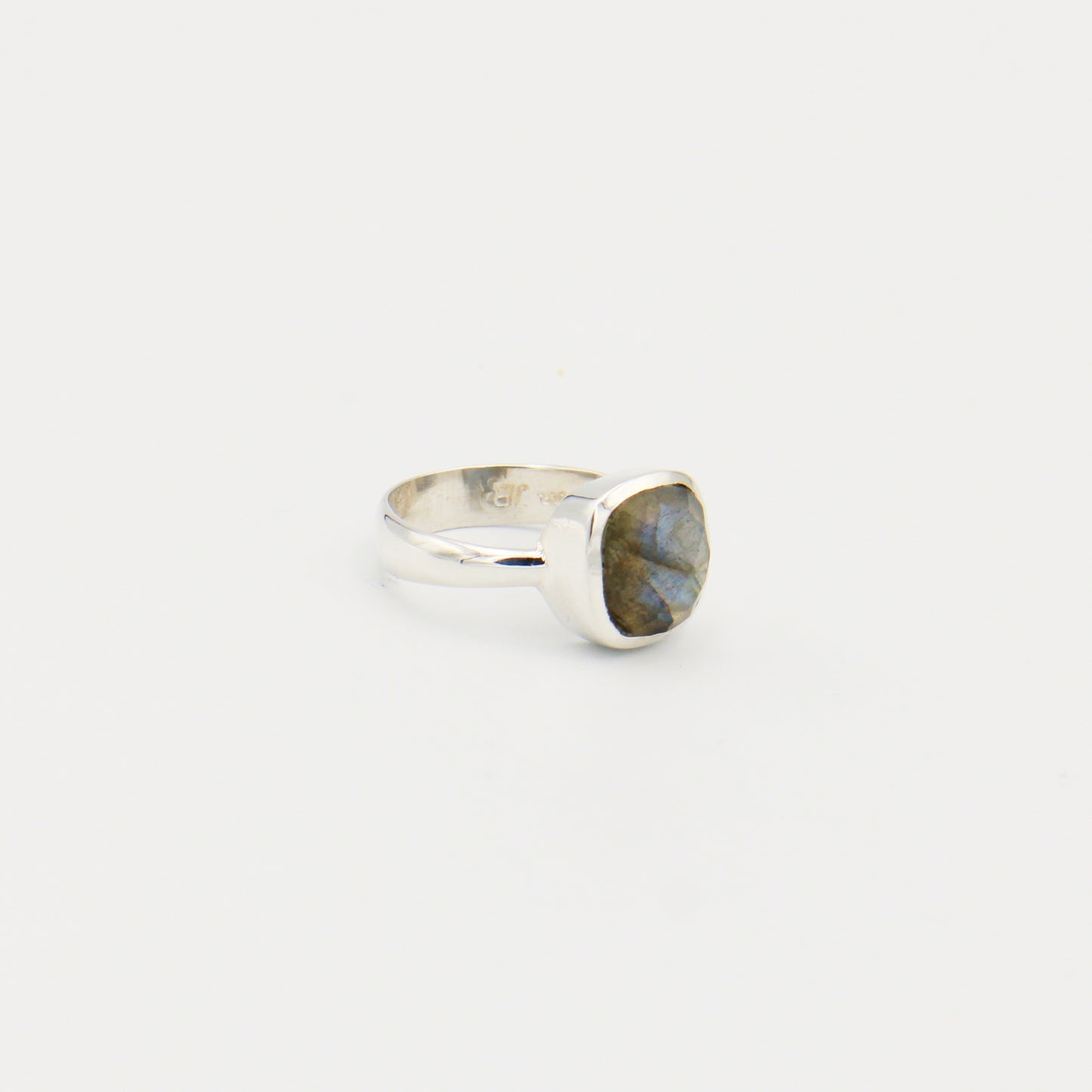 Labradorite Cushion Sterling Bezel Ring Size 8
