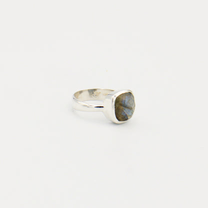 Labradorite Cushion Sterling Bezel Ring Size 8