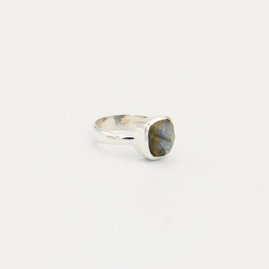 Labradorite Cushion Sterling Bezel Ring Size 8
