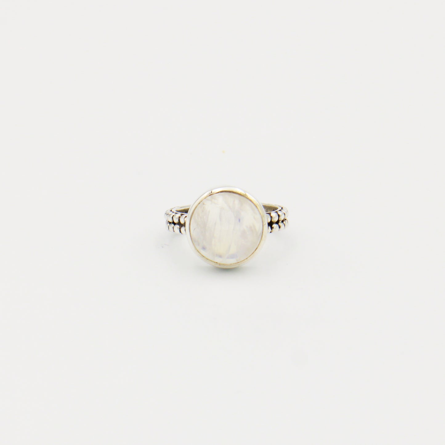 Rainbow Moonstone Round Double Dotty Sterling Ring Size 7