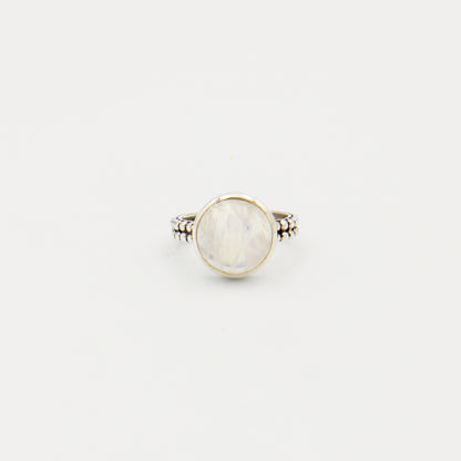 Rainbow Moonstone Round Double Dotty Sterling Ring Size 7