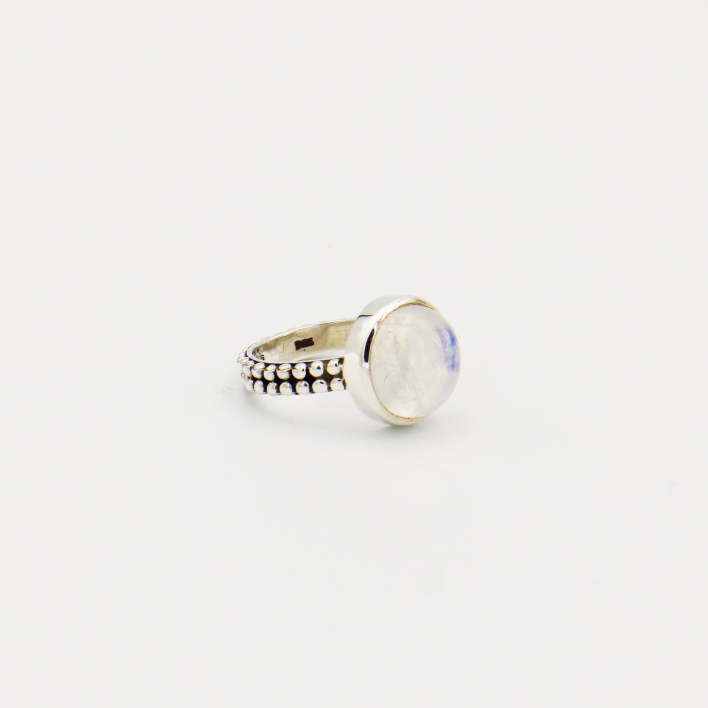 Rainbow Moonstone Round Double Dotty Sterling Ring Size 7