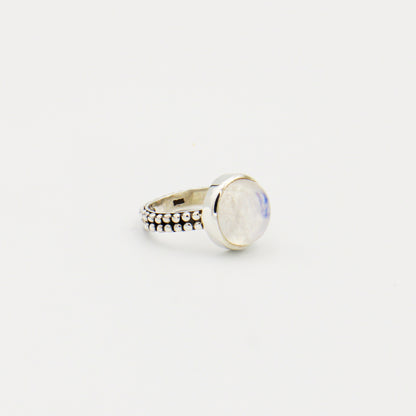 Rainbow Moonstone Round Double Dotty Sterling Ring Size 7