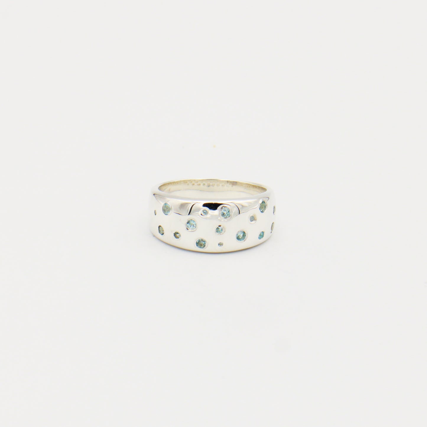Blue Topaz Starlight Wide Band Sterling Ring Size 9