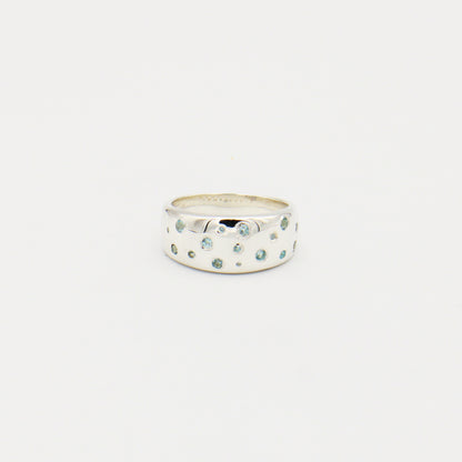 Blue Topaz Starlight Wide Band Sterling Ring Size 9