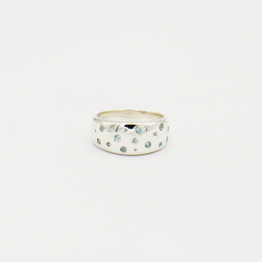 Blue Topaz Starlight Wide Band Sterling Ring Size 9