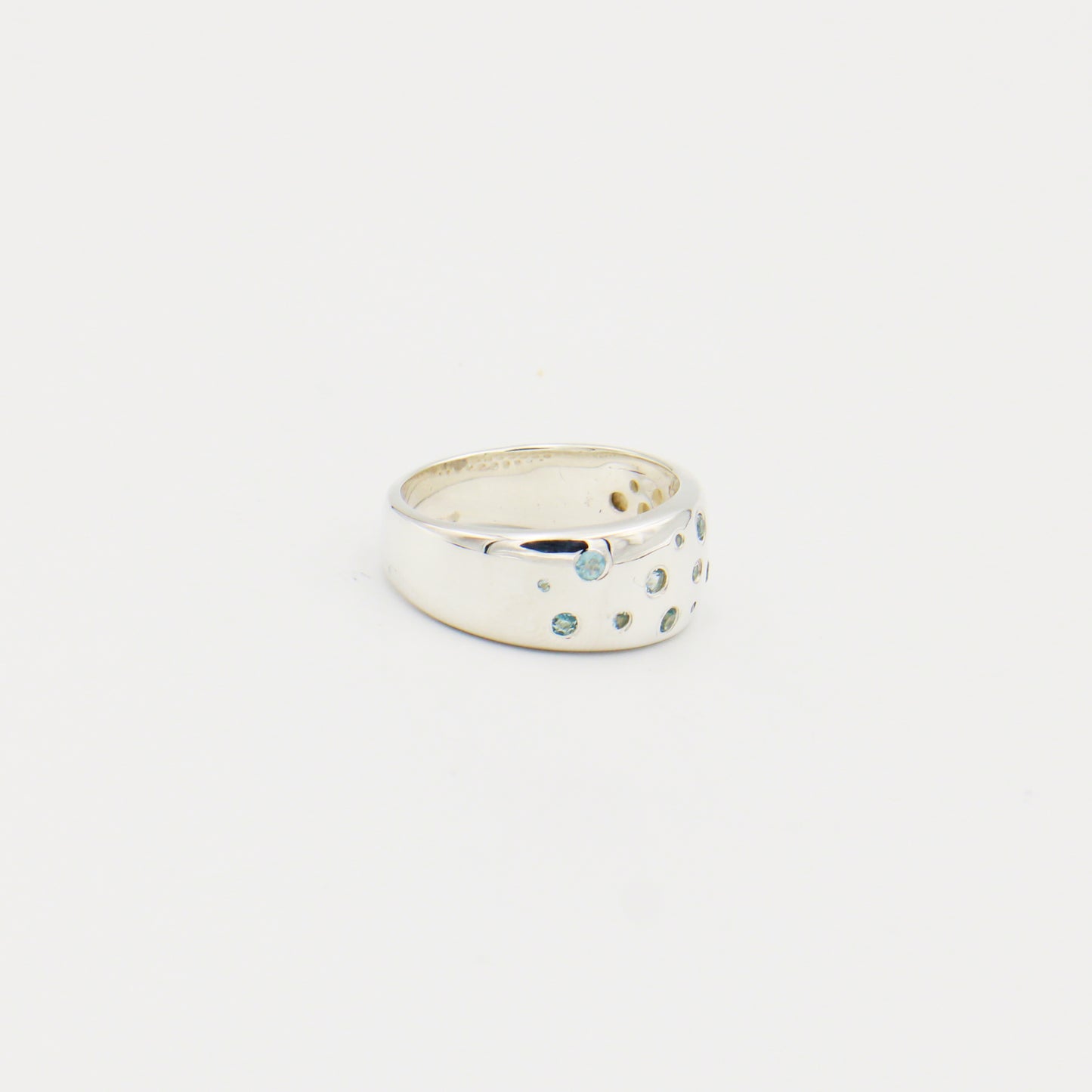 Blue Topaz Starlight Wide Band Sterling Ring Size 9