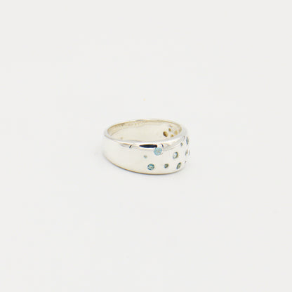 Blue Topaz Starlight Wide Band Sterling Ring Size 9