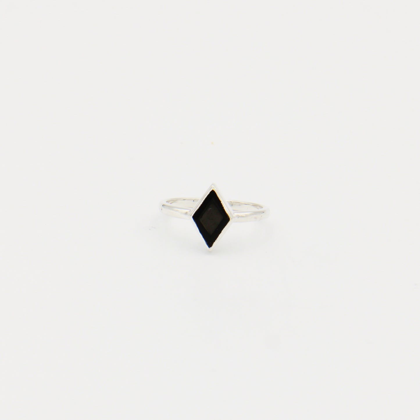 Black Onyx Diamond Cut Sterling Ring Size 7