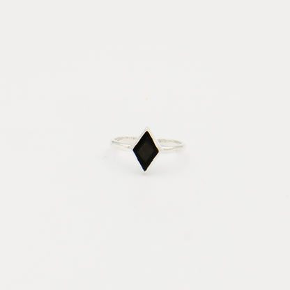 Black Onyx Diamond Cut Sterling Ring Size 7