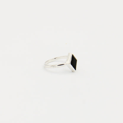 Black Onyx Diamond Cut Sterling Ring Size 7