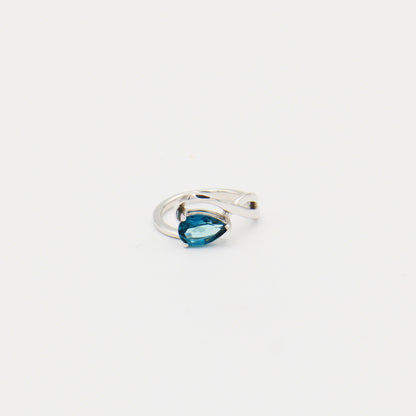 London Blue Side to Side Pear Prong Sterling Ring Size 6