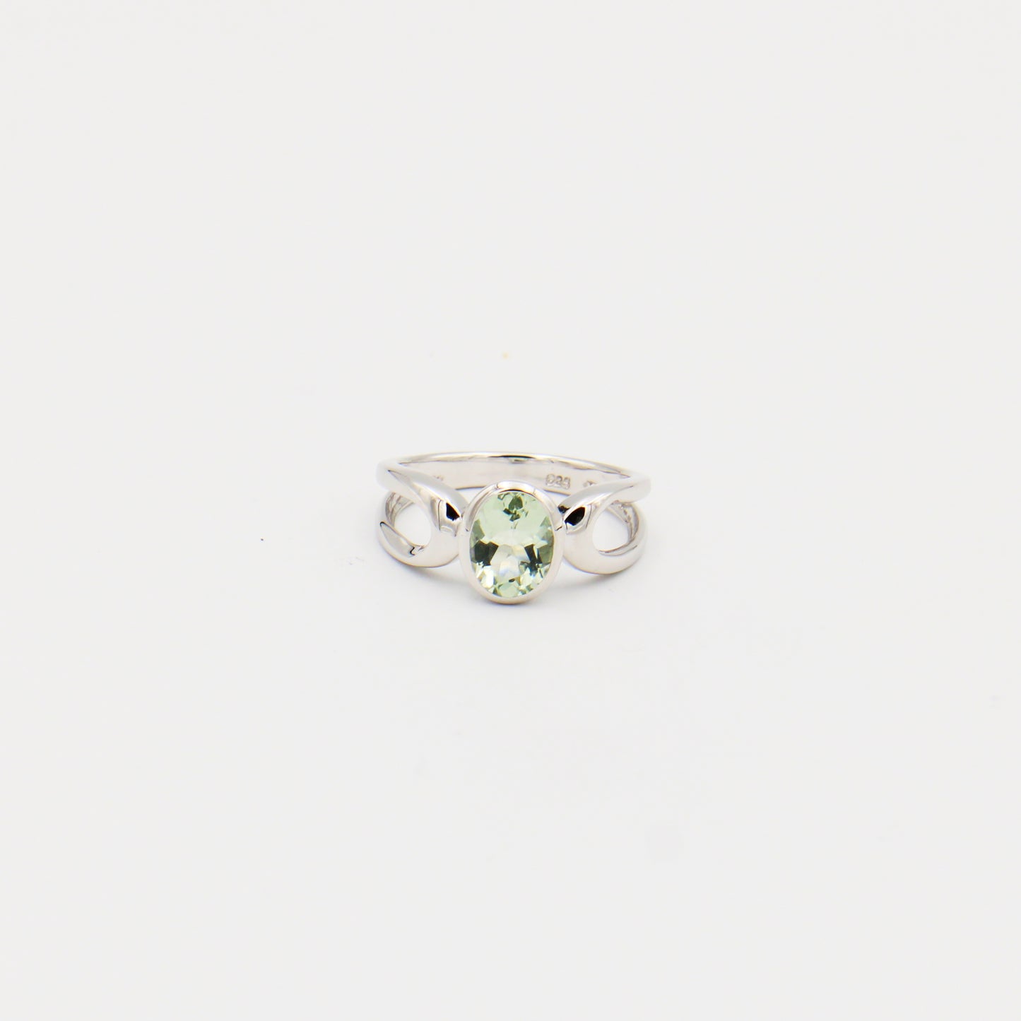 Green Amethyst Oval Split Band Ring Size 7