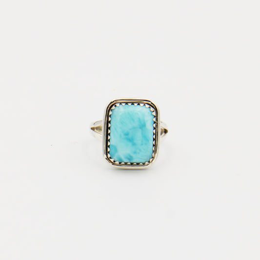 Larimar Rectangle Sawtooth Bezel Sterling Ring Size 10