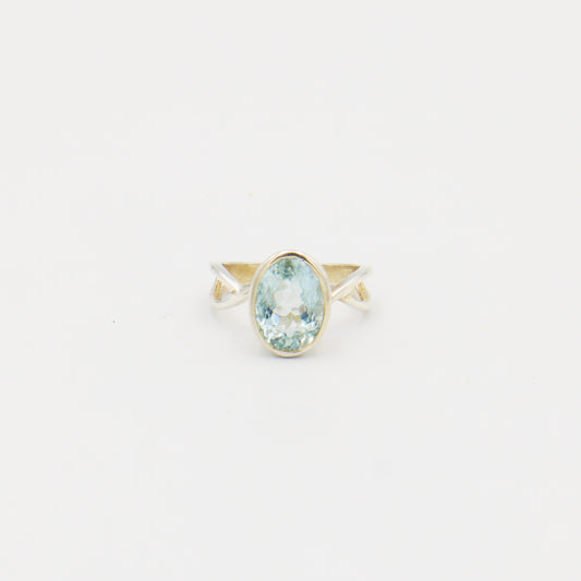 Aquamarine Oval Split Band Ring Size 8
