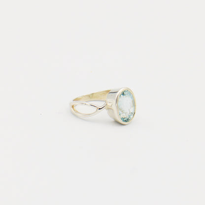 Aquamarine Oval Split Band Ring Size 8