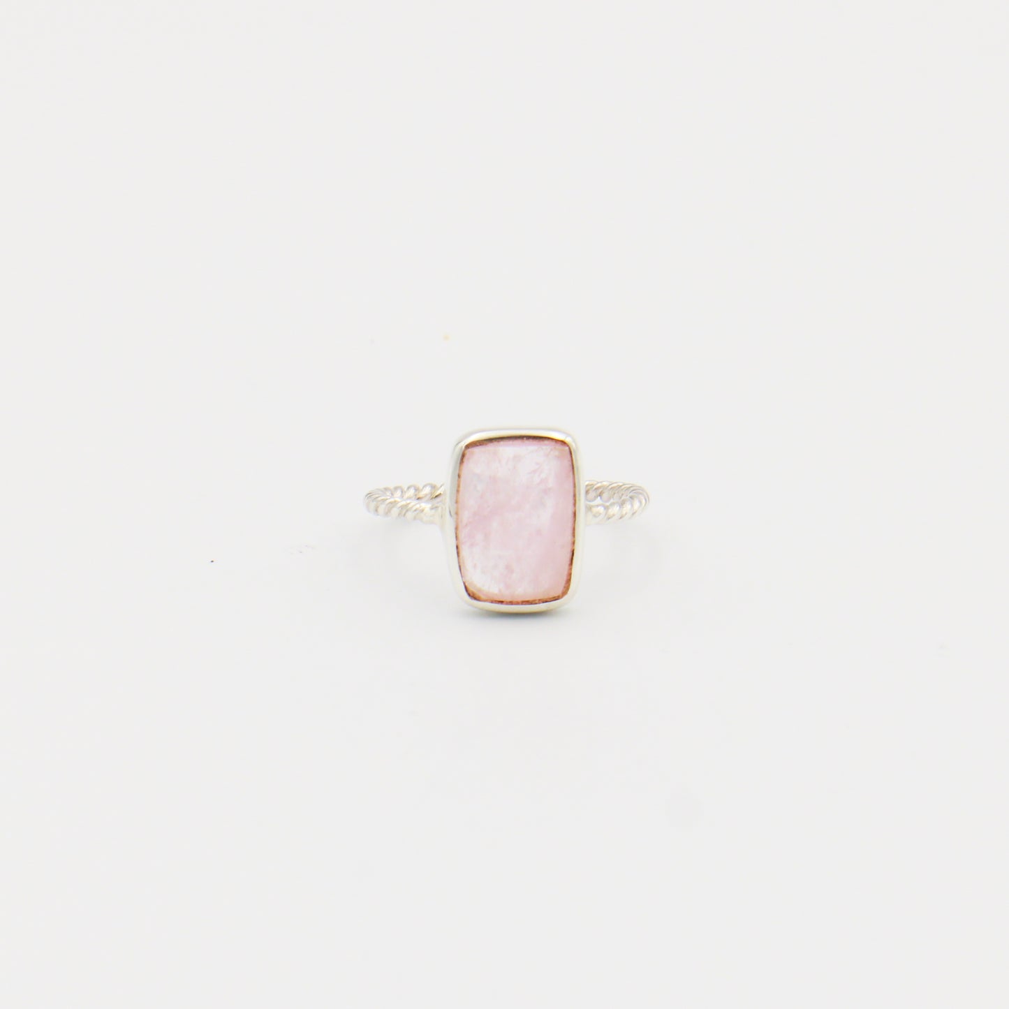 Rose Quartz Faceted Rectangle Sterling Ring Size 8