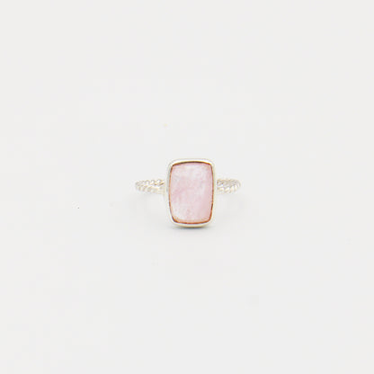 Rose Quartz Faceted Rectangle Sterling Ring Size 8