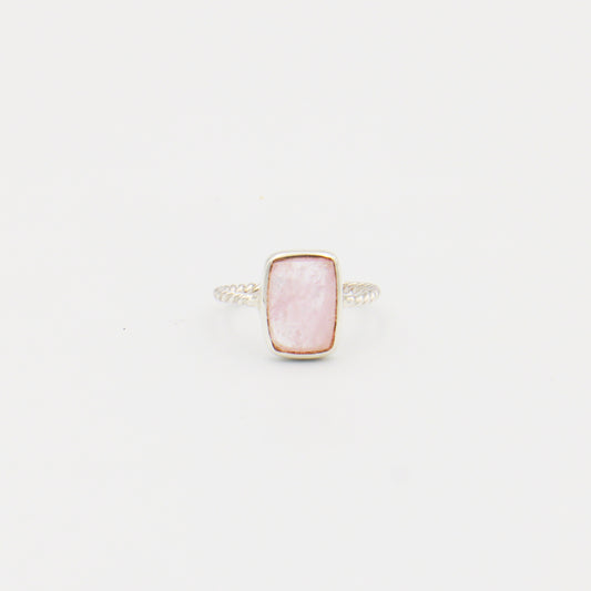 Rose Quartz Faceted Rectangle Sterling Ring Size 8